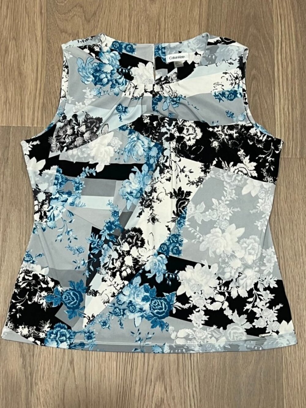 XL Womens CALVIN KLEIN Career Suit Tank Top Shell Shirt Pleat Neck Floral Blouse